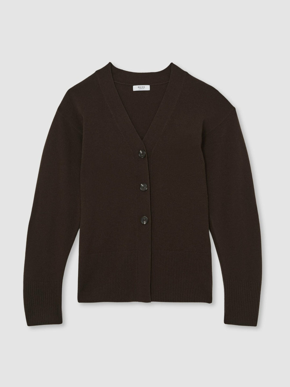 Reiss | Wool-Blend Fitted Cardigan With Cashmere in Chocolate
