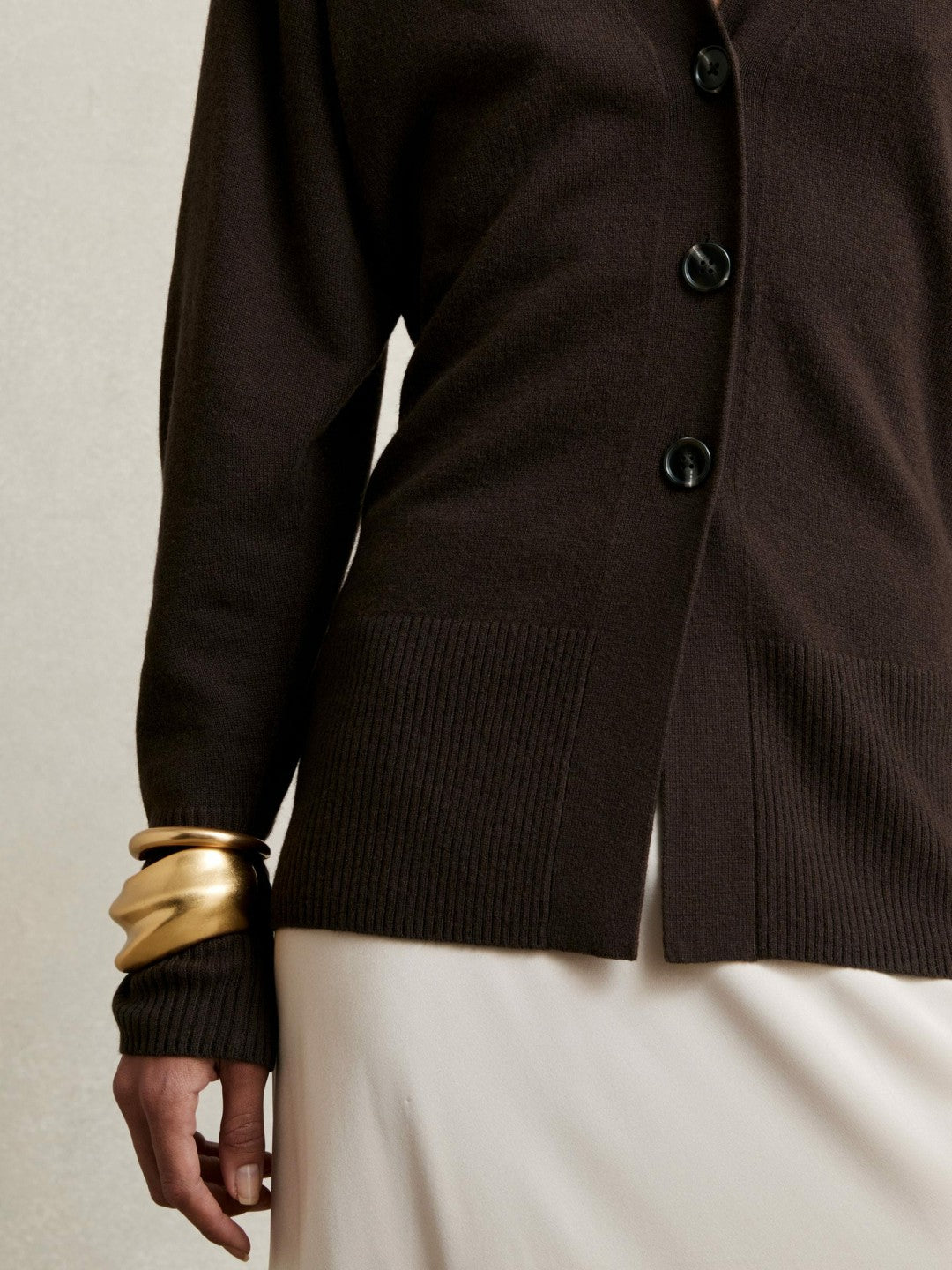 Reiss | Wool-Blend Fitted Cardigan With Cashmere in Chocolate
