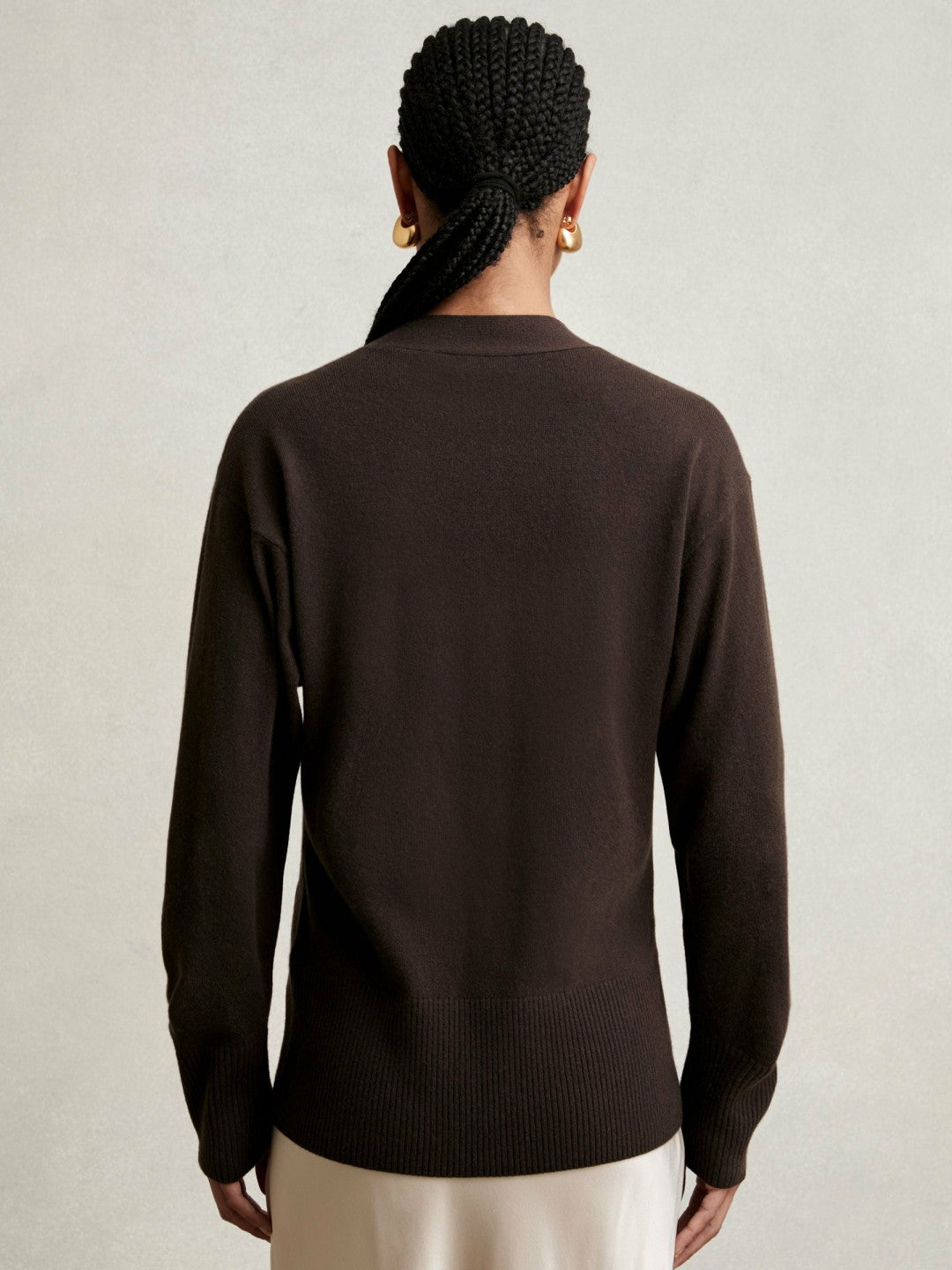 Reiss | Wool-Blend Fitted Cardigan With Cashmere in Chocolate