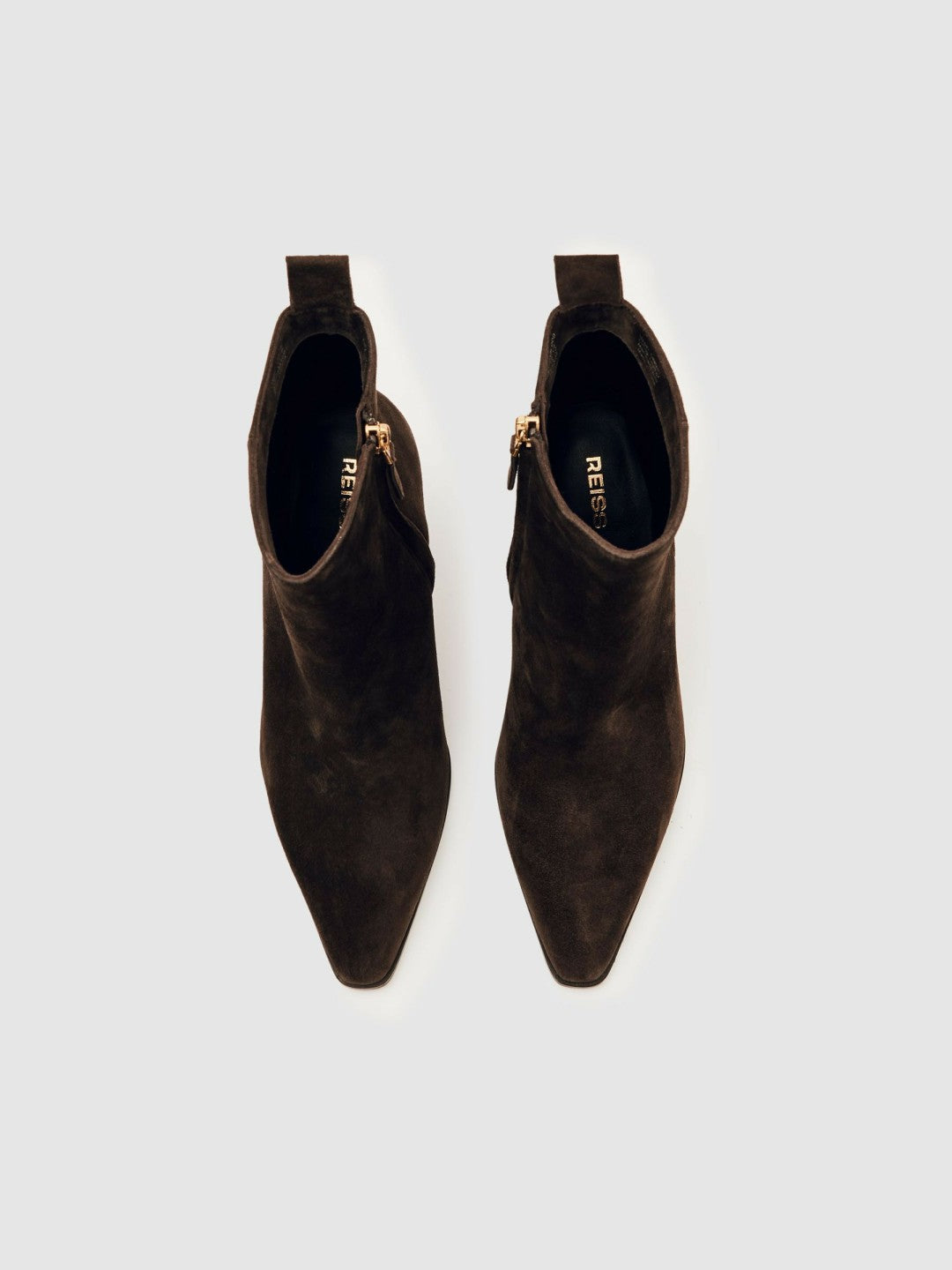 Reiss | Suede Block-Heel Ankle Boots in Chocolate