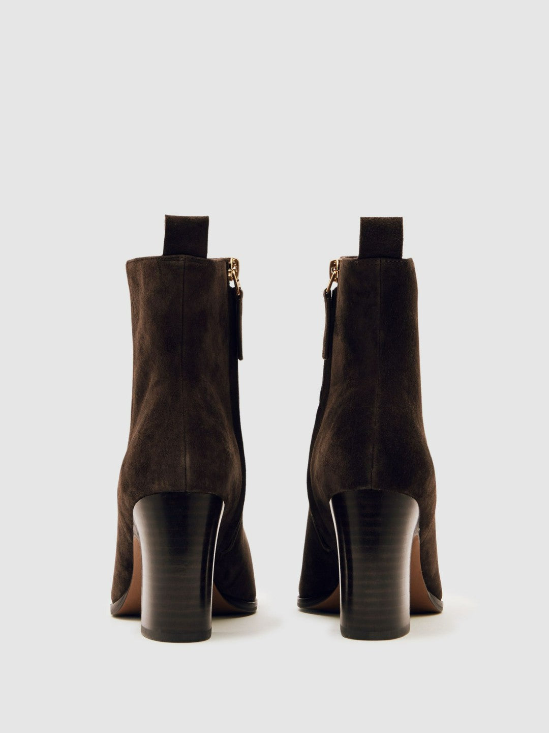 Reiss | Suede Block-Heel Ankle Boots in Chocolate