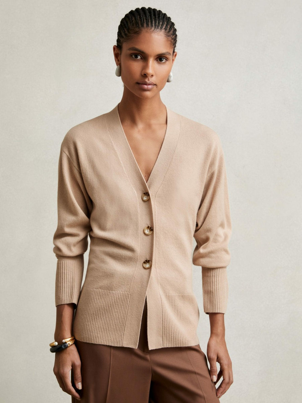 Reiss | Wool-Blend Fitted Cardigan With Cashmere in Neutral