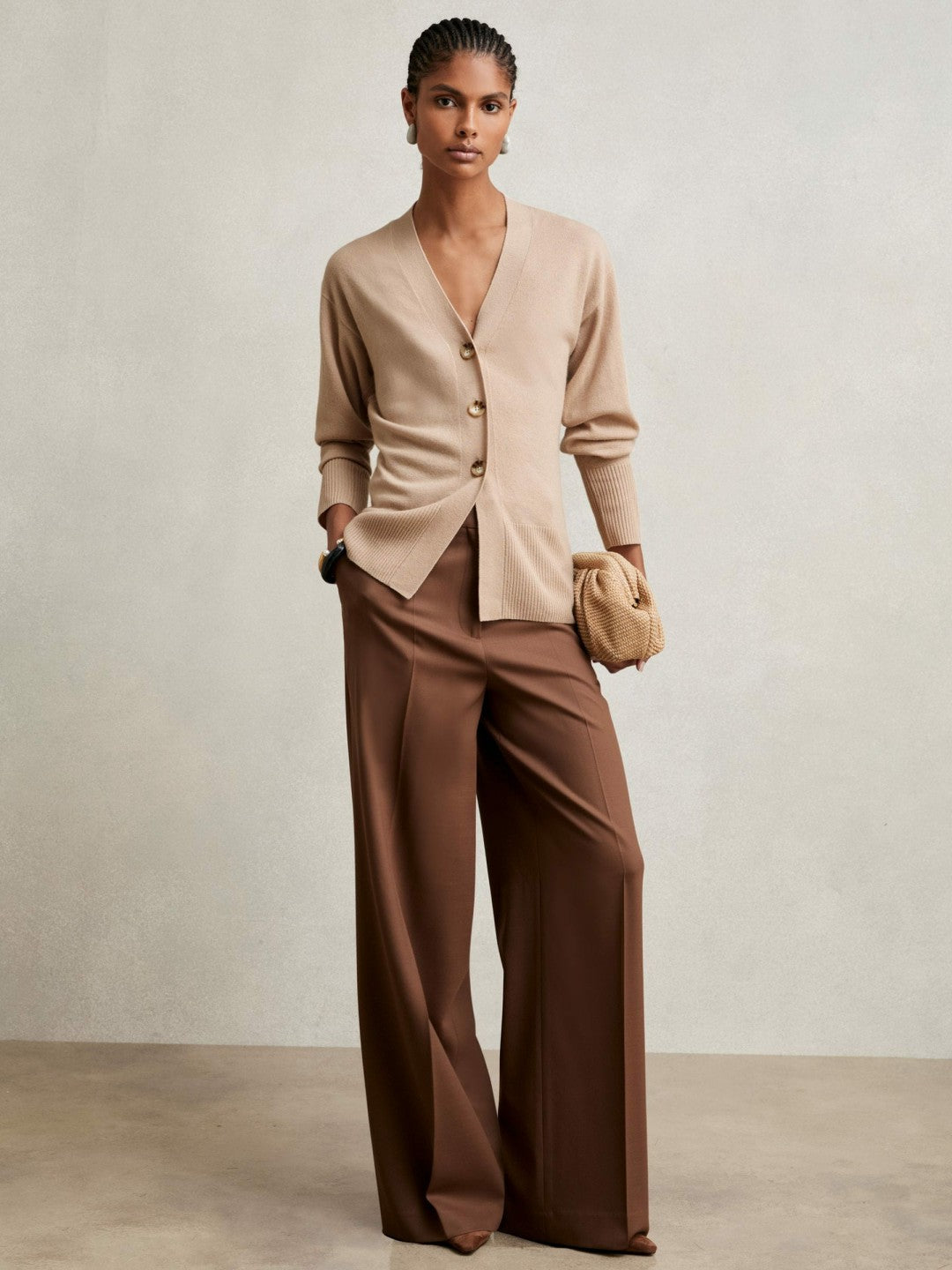 Reiss | Wool-Blend Fitted Cardigan With Cashmere in Neutral