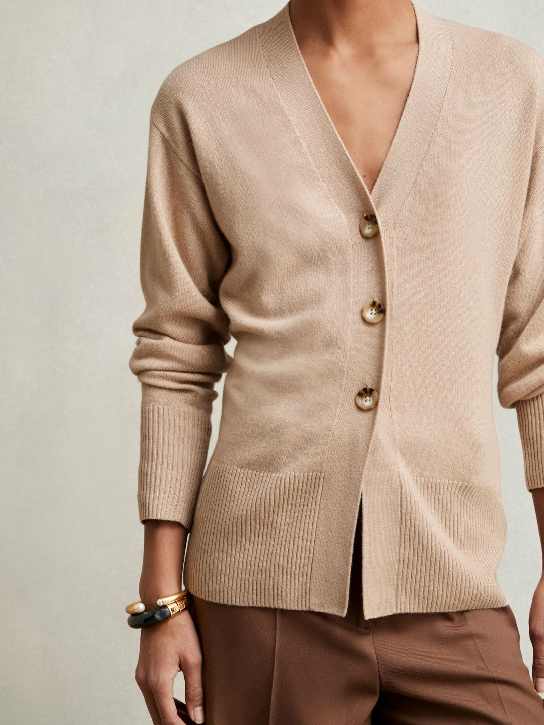 Reiss | Wool-Blend Fitted Cardigan With Cashmere in Neutral