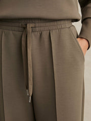 Reiss | Modal-Blend Interlock Wide-Leg Joggers in Khaki Green