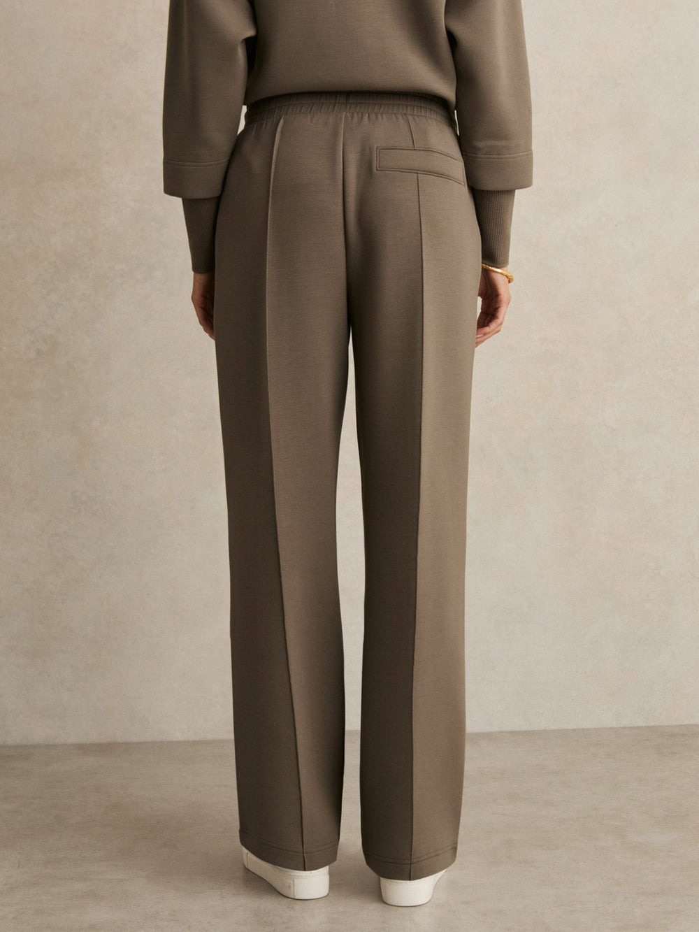 Reiss | Modal-Blend Interlock Wide-Leg Joggers in Khaki Green