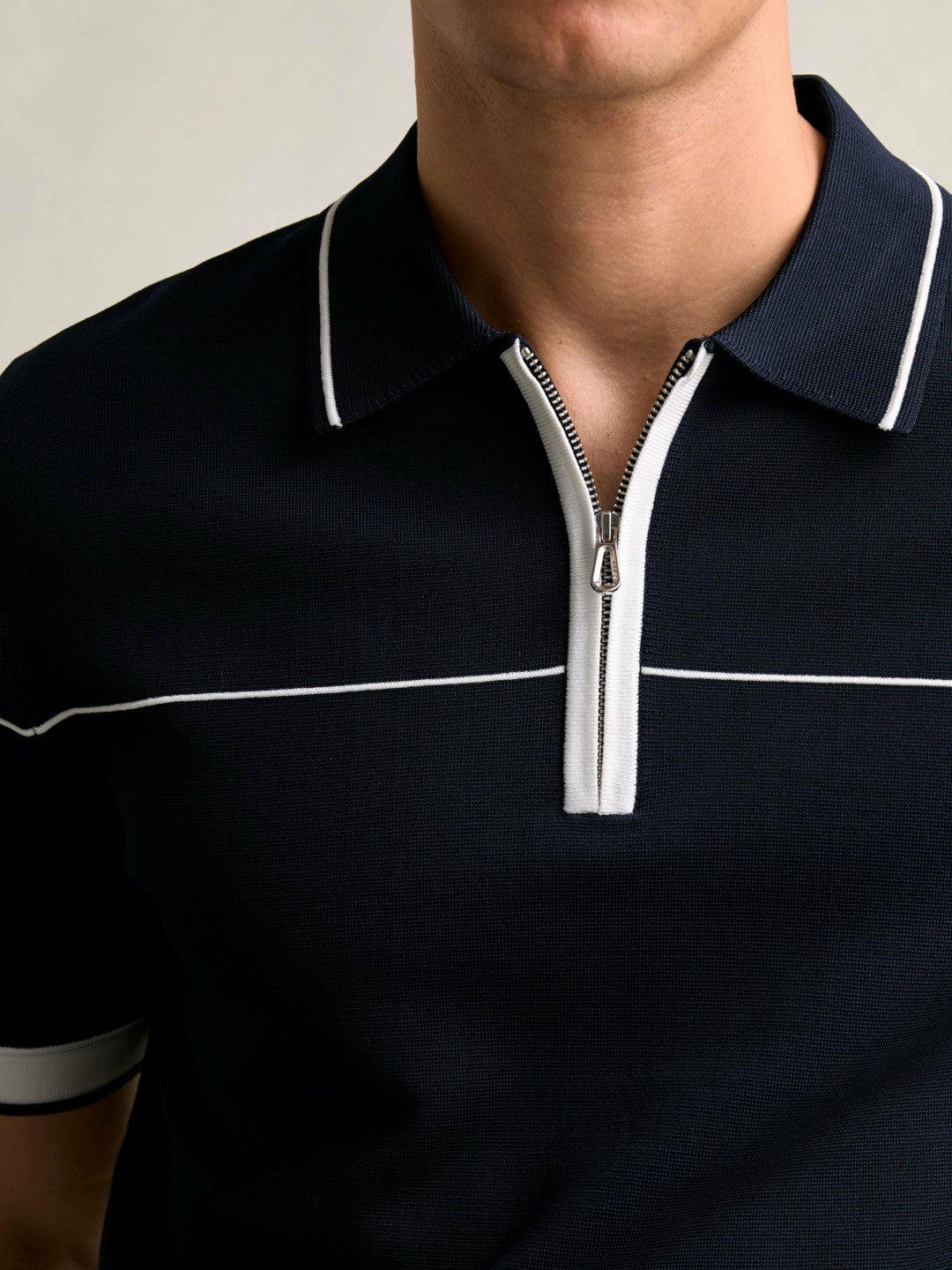 Reiss | Half Zip Tipped Polo Shirt in Navy/White