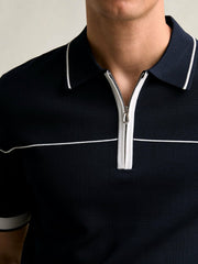 Reiss | Half Zip Tipped Polo Shirt in Navy/White