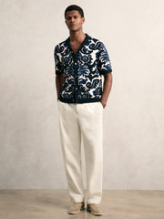 Reiss | Paisley Jacquard Knit Shirt in Navy Blue/White