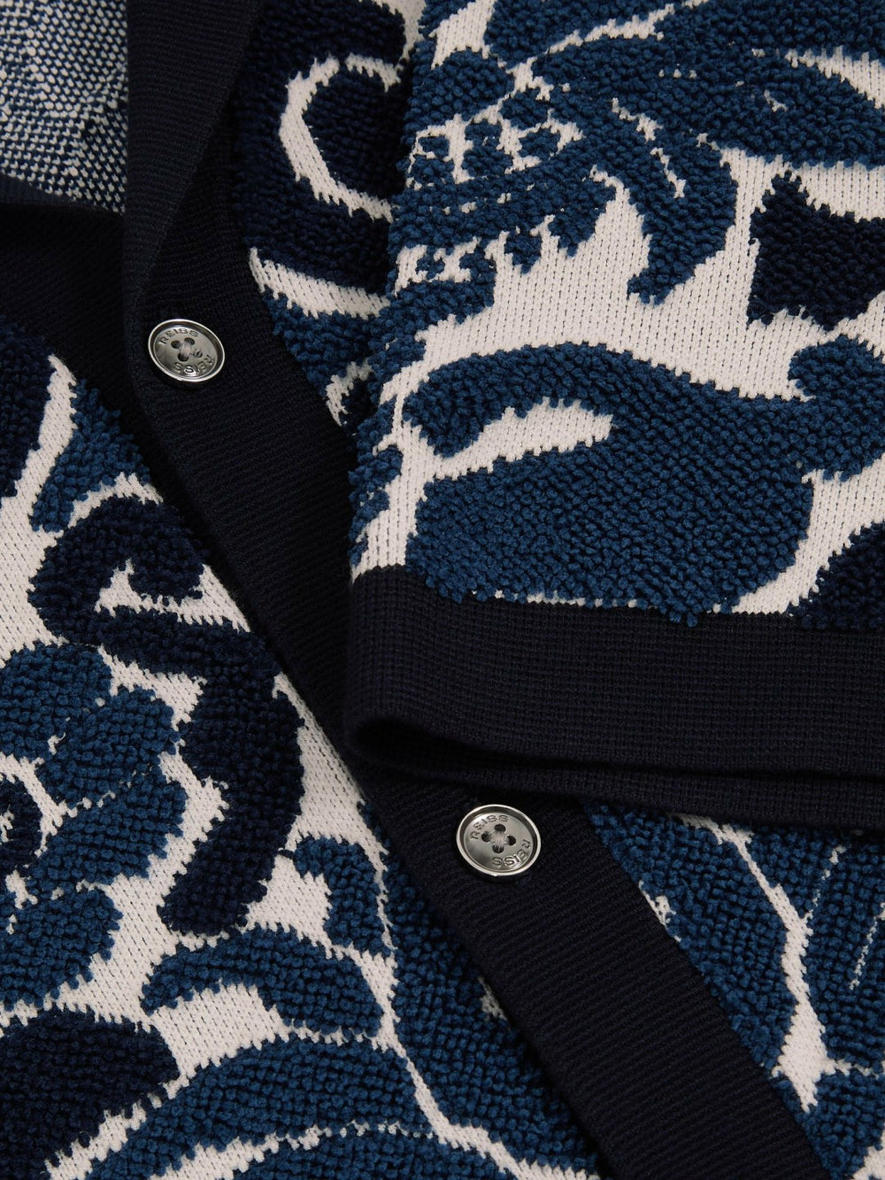 Reiss | Paisley Jacquard Knit Shirt in Navy Blue/White