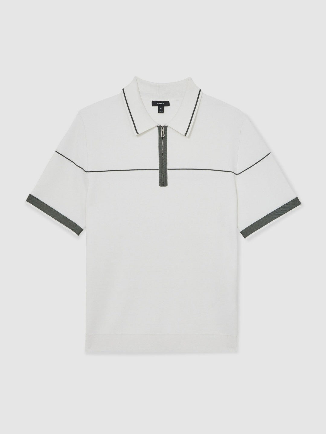 Reiss | Half Zip Tipped Polo Shirt in White/Green