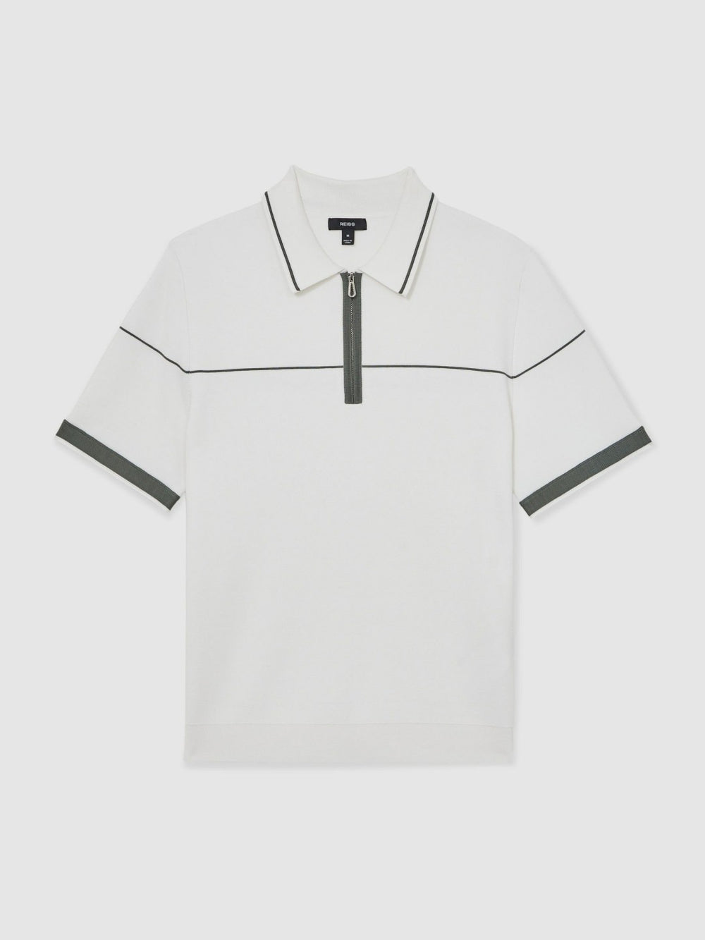 Reiss | Half Zip Tipped Polo Shirt in White/Green