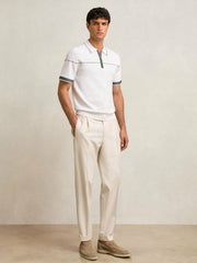 Reiss | Half Zip Tipped Polo Shirt in White/Green