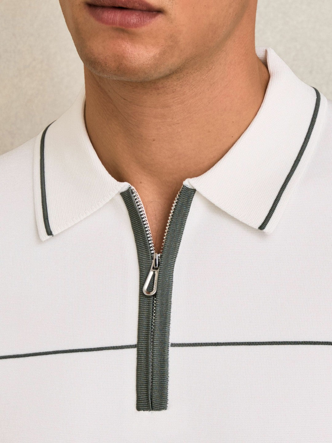 Reiss | Half Zip Tipped Polo Shirt in White/Green