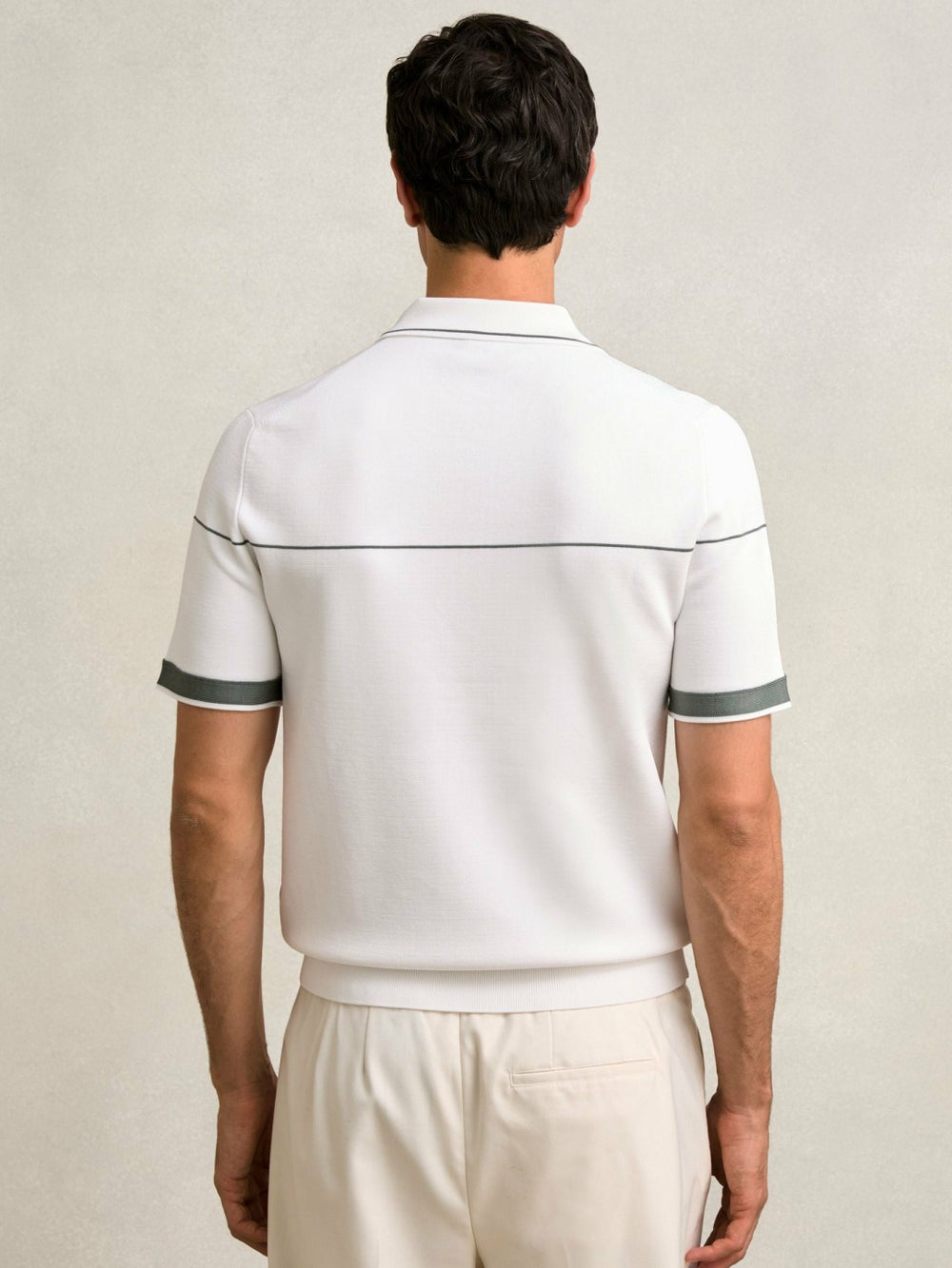 Reiss | Half Zip Tipped Polo Shirt in White/Green