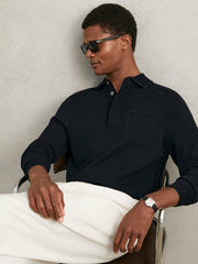 Reiss | Cotton Concealed Placket Polo Shirt in Navy