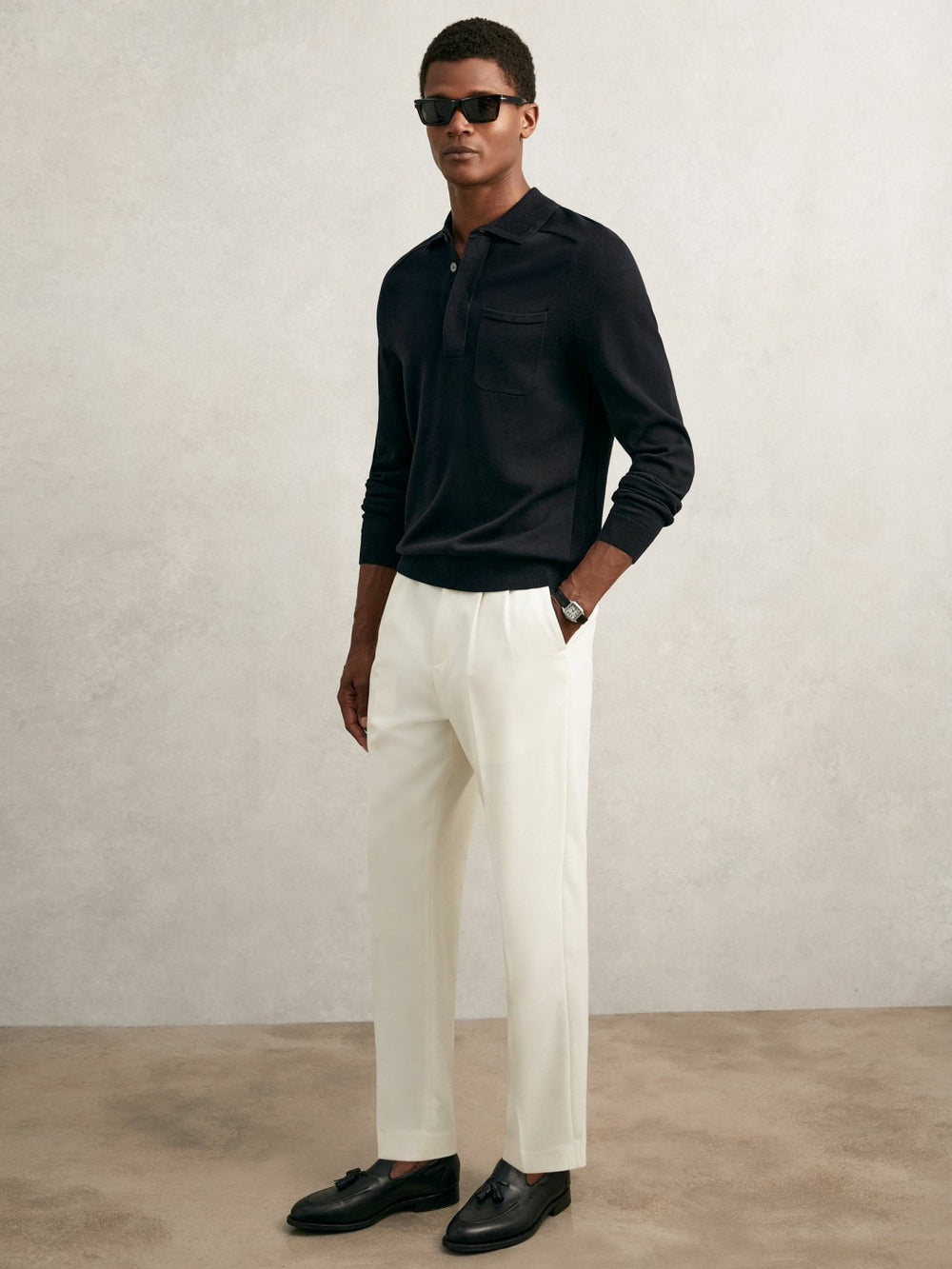 Reiss | Cotton Concealed Placket Polo Shirt in Navy