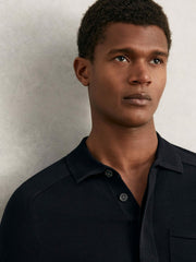 Reiss | Cotton Concealed Placket Polo Shirt in Navy