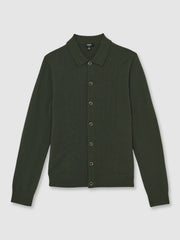 Reiss | Wool V-Stitch Button-Through Cardigan in Forest Green