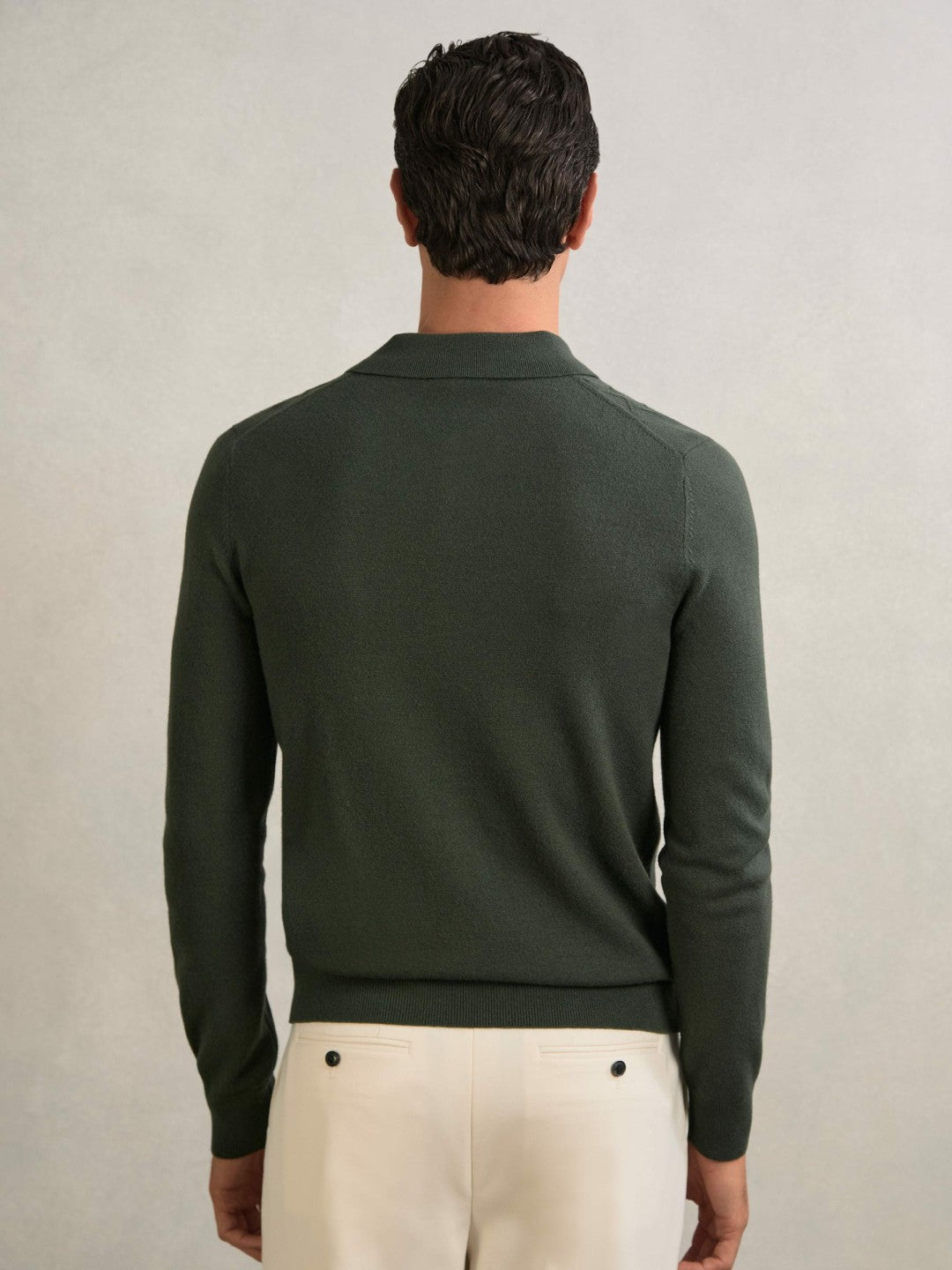 Reiss | Wool V-Stitch Button-Through Cardigan in Forest Green