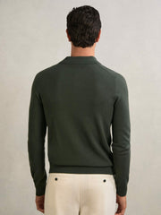 Reiss | Wool V-Stitch Button-Through Cardigan in Forest Green