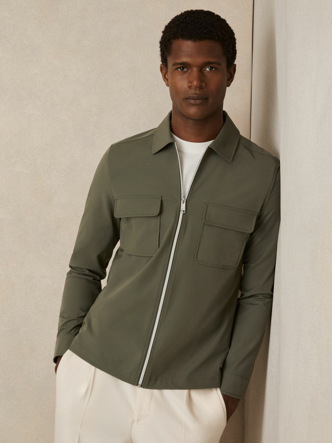 Reiss | Technical Zip-Through Overshirt in Green
