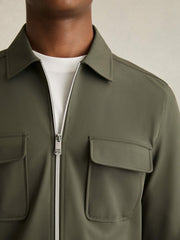 Reiss | Technical Zip-Through Overshirt in Green