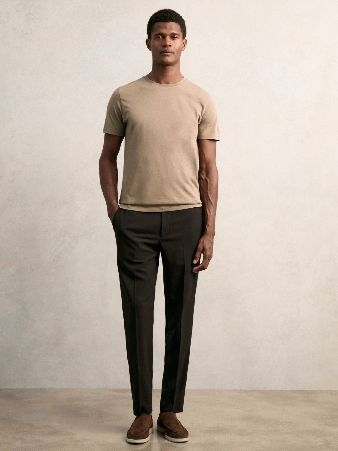 Reiss | Cotton Crew Neck T-Shirt in Light Taupe Brown
