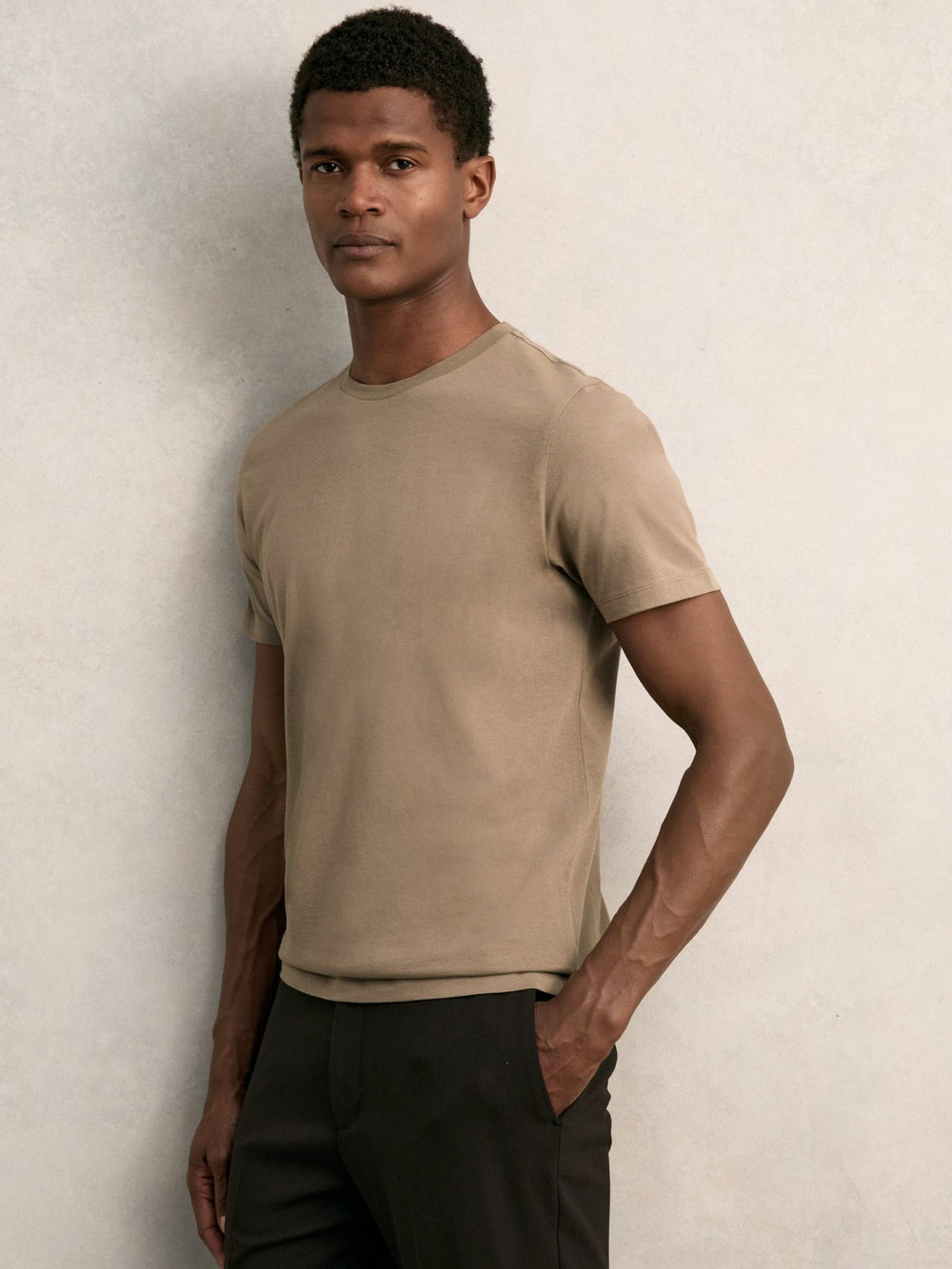 Reiss | Cotton Crew Neck T-Shirt in Light Taupe Brown