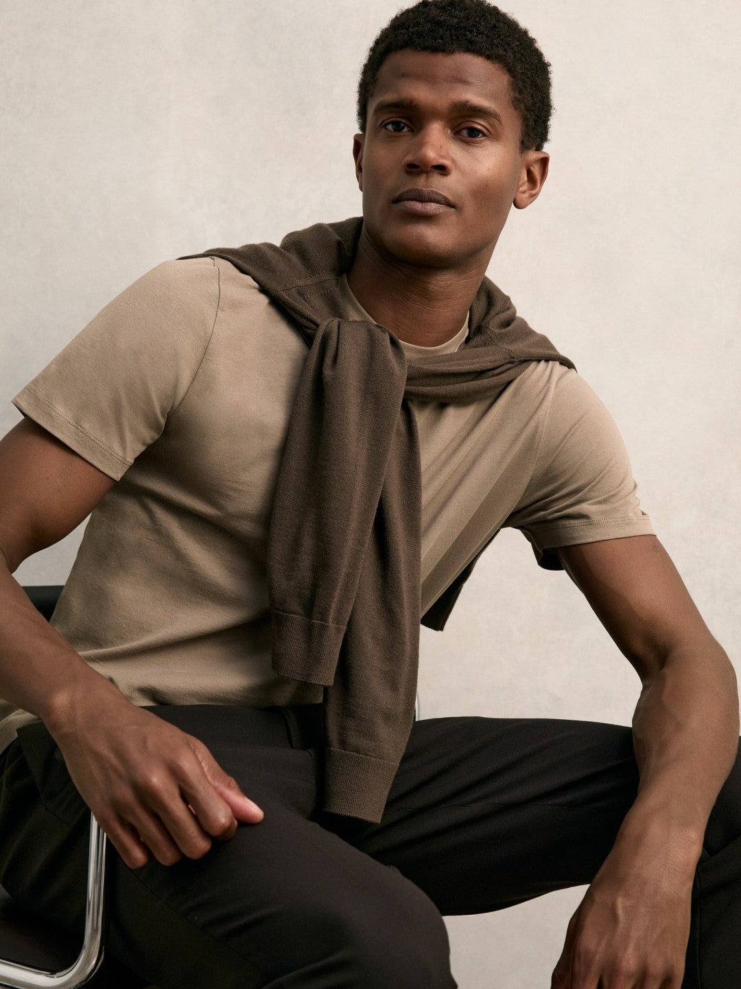 Reiss | Cotton Crew Neck T-Shirt in Light Taupe Brown
