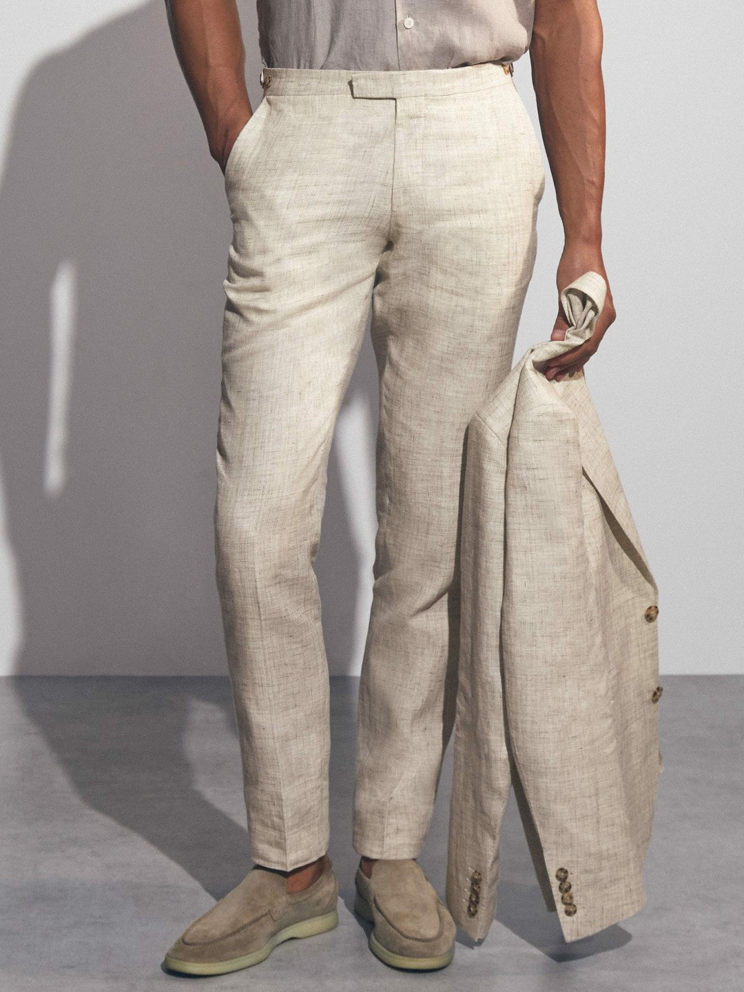 Reiss | Linen-Cotton Slim-Fit Suit Trousers in Stone