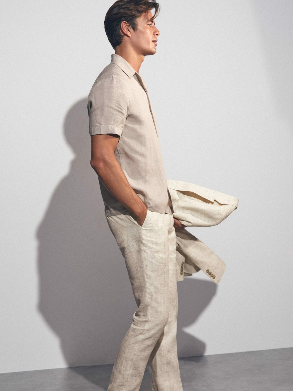 Reiss | Linen-Cotton Slim-Fit Suit Trousers in Stone