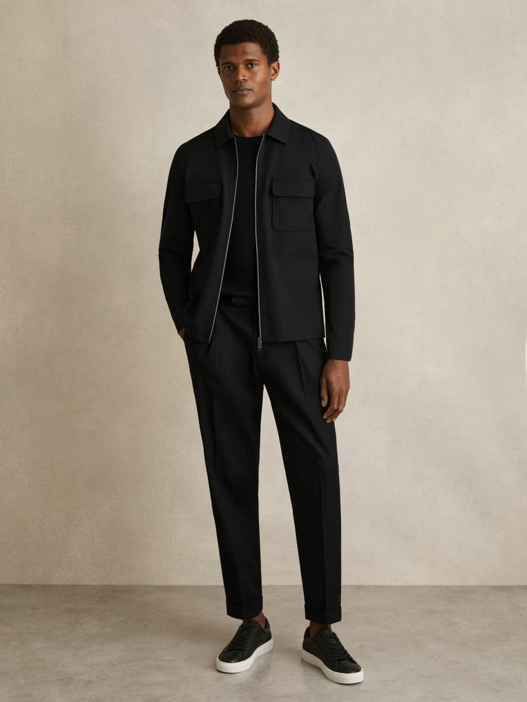 Reiss | Technical Zip-Through Overshirt in Black
