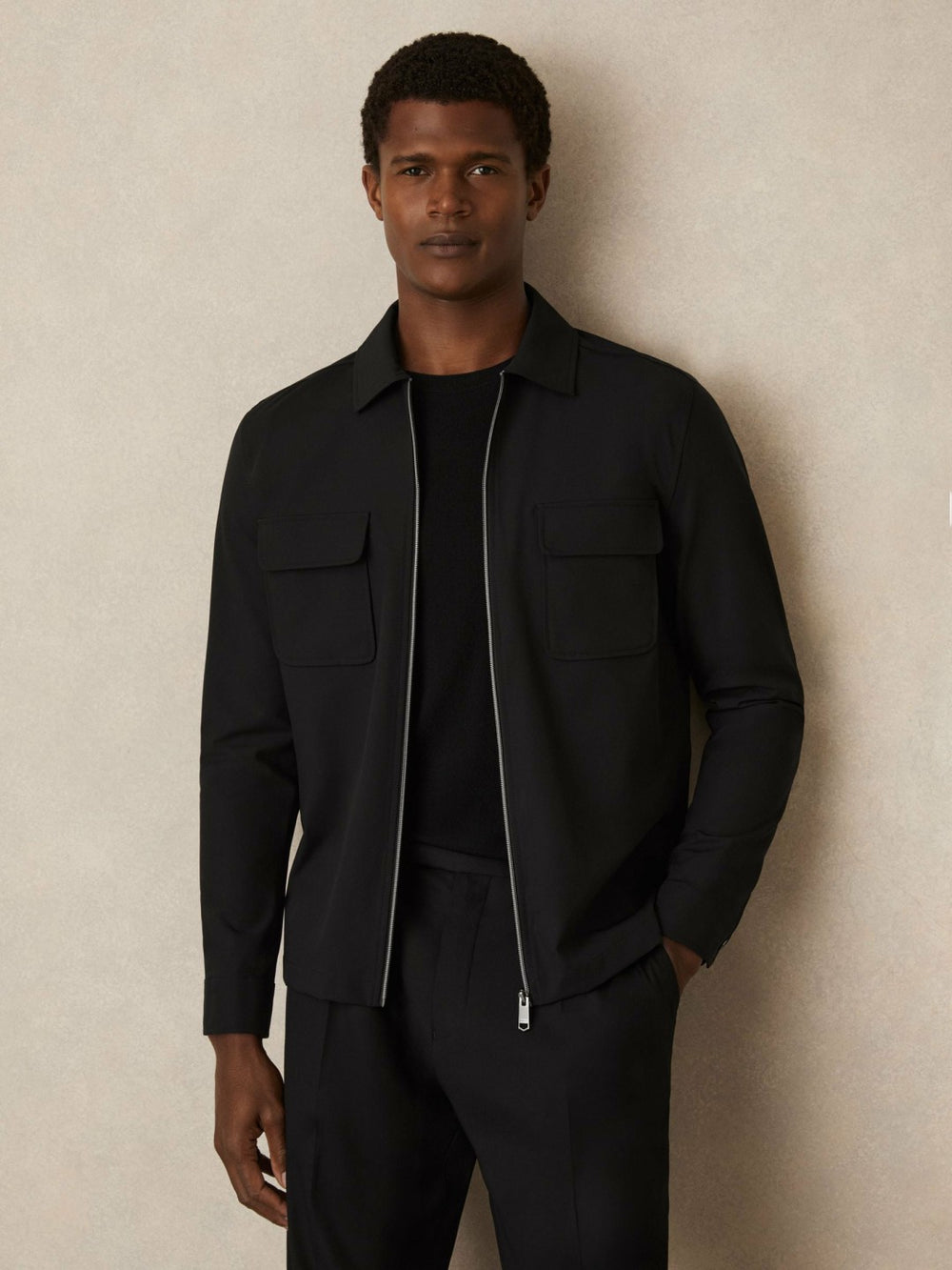 Reiss | Technical Zip-Through Overshirt in Black