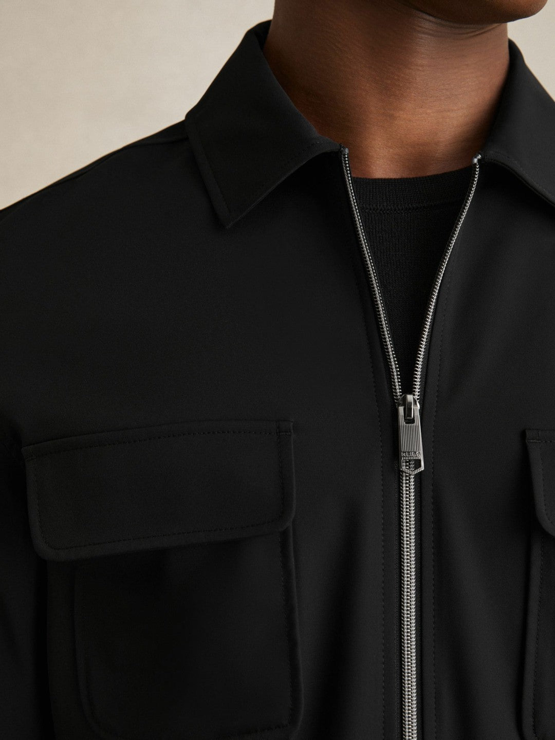 Reiss | Technical Zip-Through Overshirt in Black