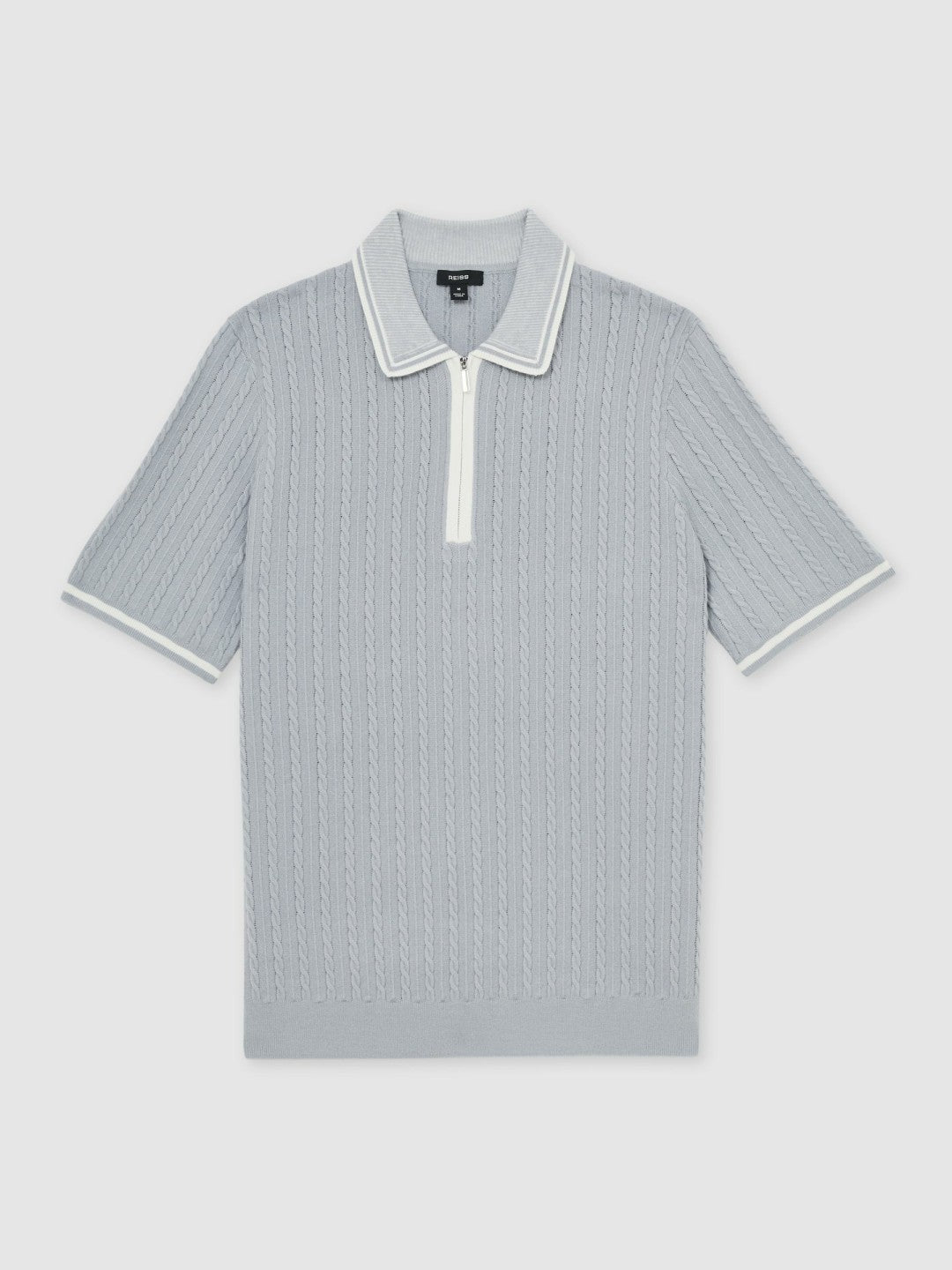 Reiss | Micro-Cable Half-Zip Polo Shirt in Soft Blue