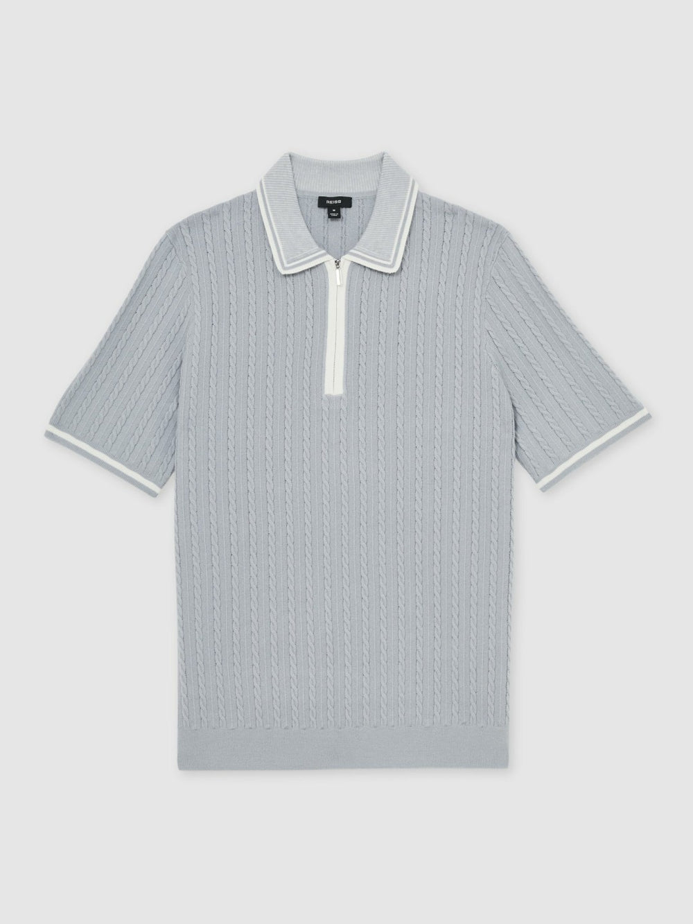 Reiss | Micro-Cable Half-Zip Polo Shirt in Soft Blue