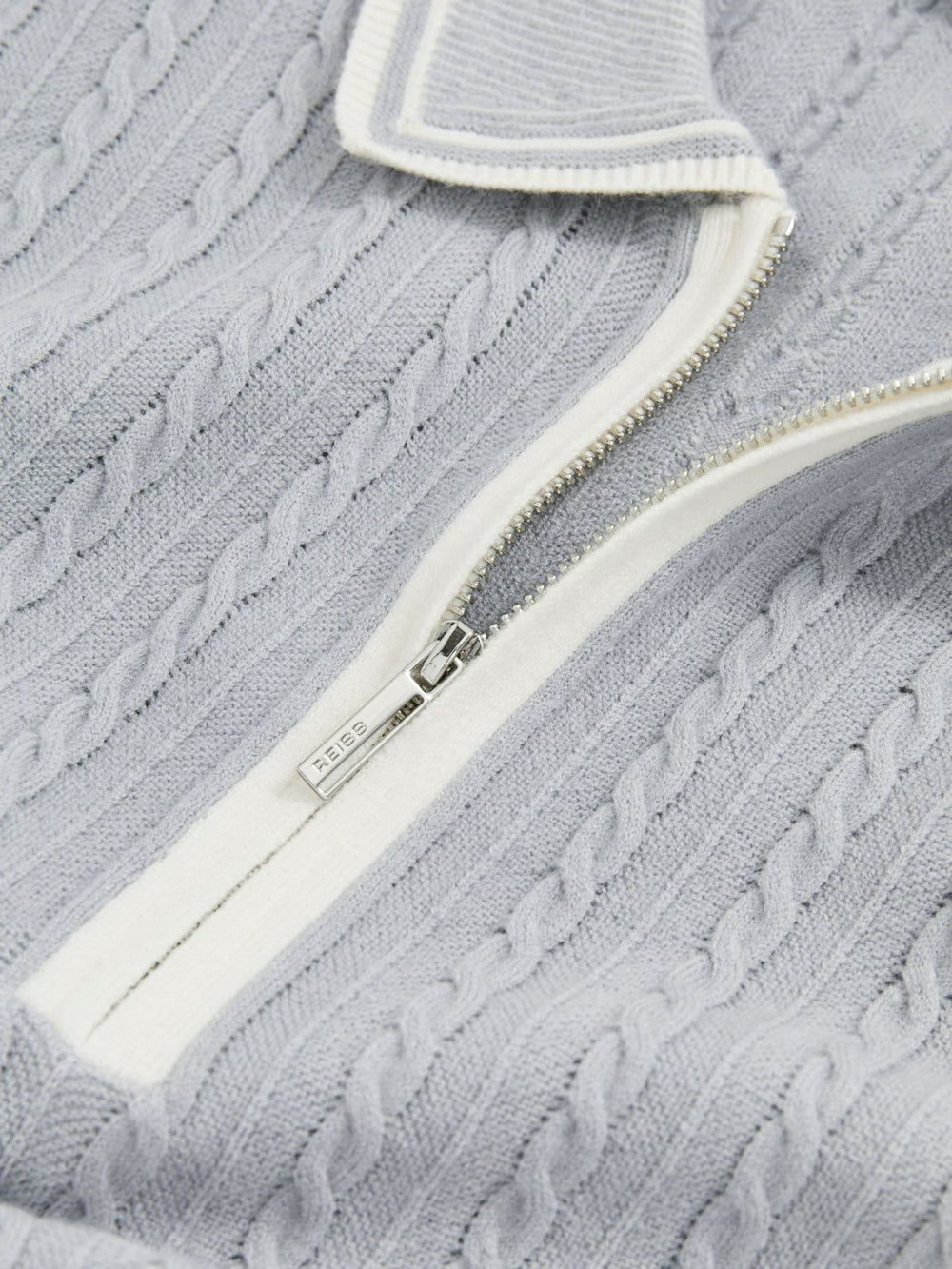 Reiss | Micro-Cable Half-Zip Polo Shirt in Soft Blue