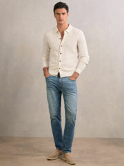 Reiss | Wool V-Stitch Button-Through Cardigan in Off White