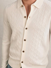 Reiss | Wool V-Stitch Button-Through Cardigan in Off White