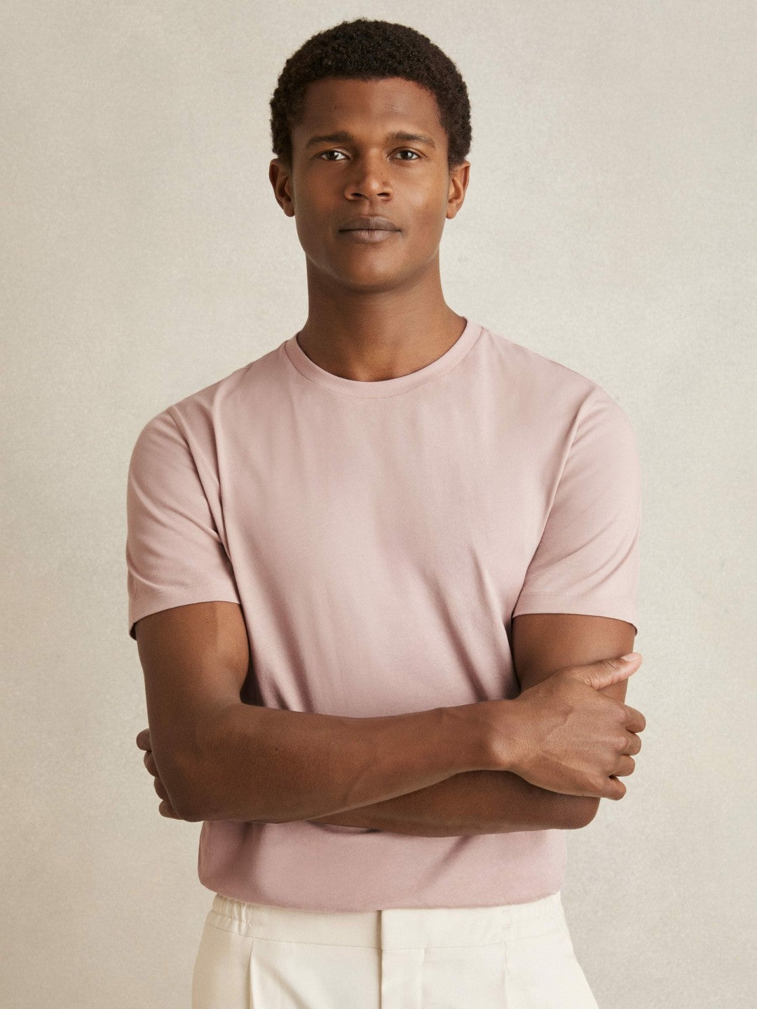 Reiss | Cotton Crew Neck T-Shirt in Soft Pink