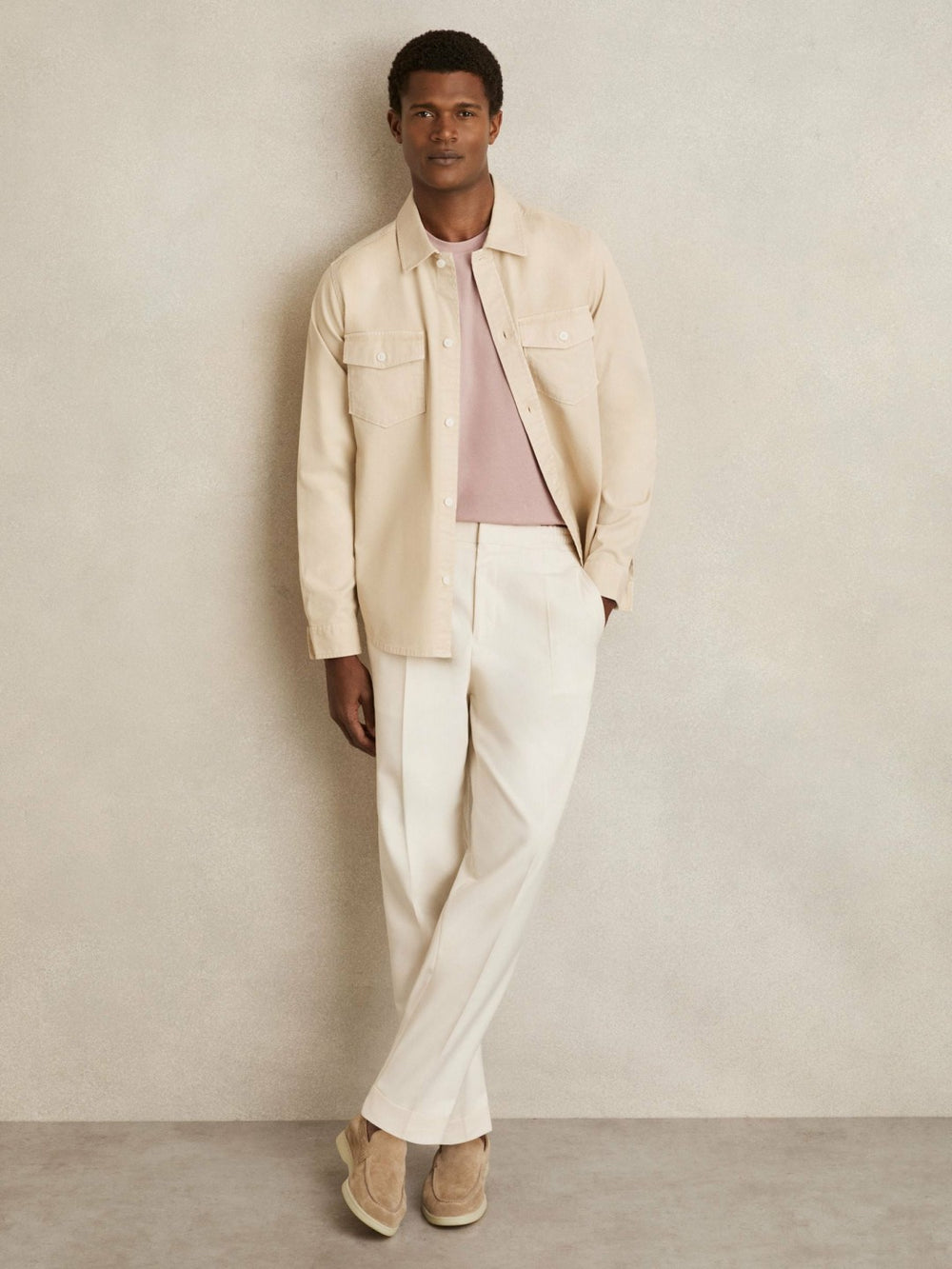 Reiss | Cotton Crew Neck T-Shirt in Soft Pink