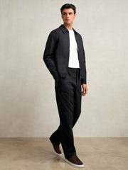 Reiss | Lyocell-Cotton Zip-Through Twill Jacket in Navy