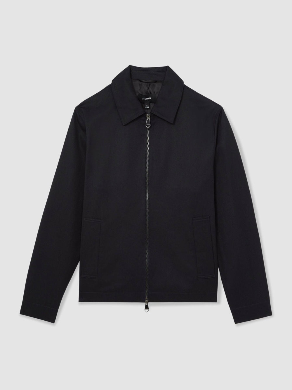Reiss | Lyocell-Cotton Zip-Through Twill Jacket in Navy