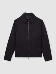 Reiss | Lyocell-Cotton Zip-Through Twill Jacket in Navy