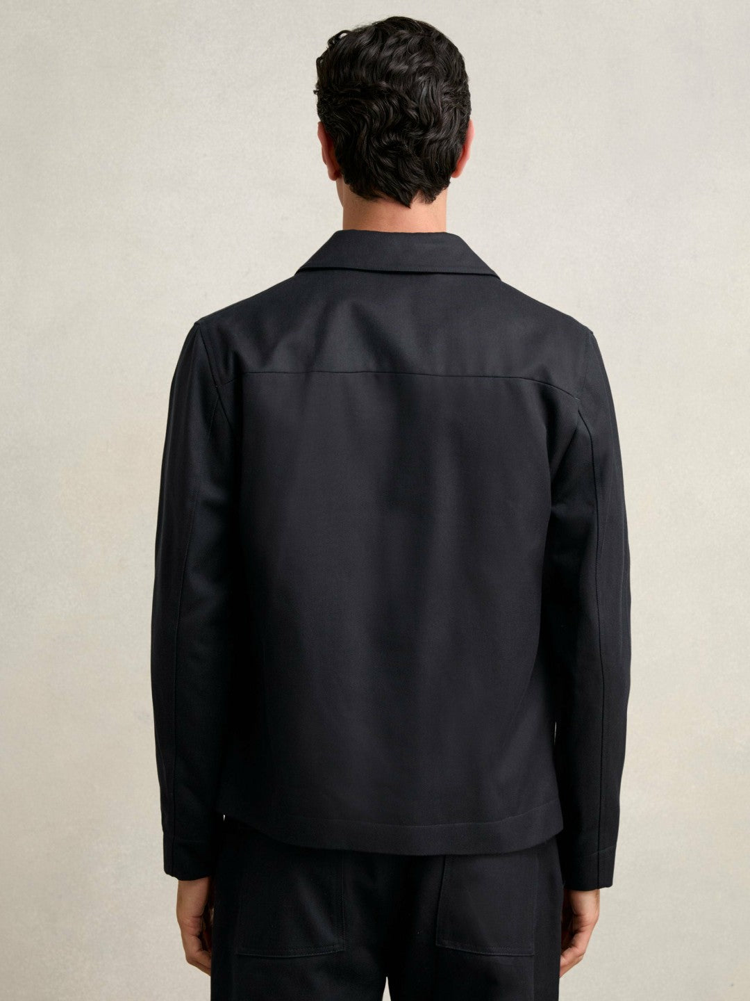 Reiss | Lyocell-Cotton Zip-Through Twill Jacket in Navy