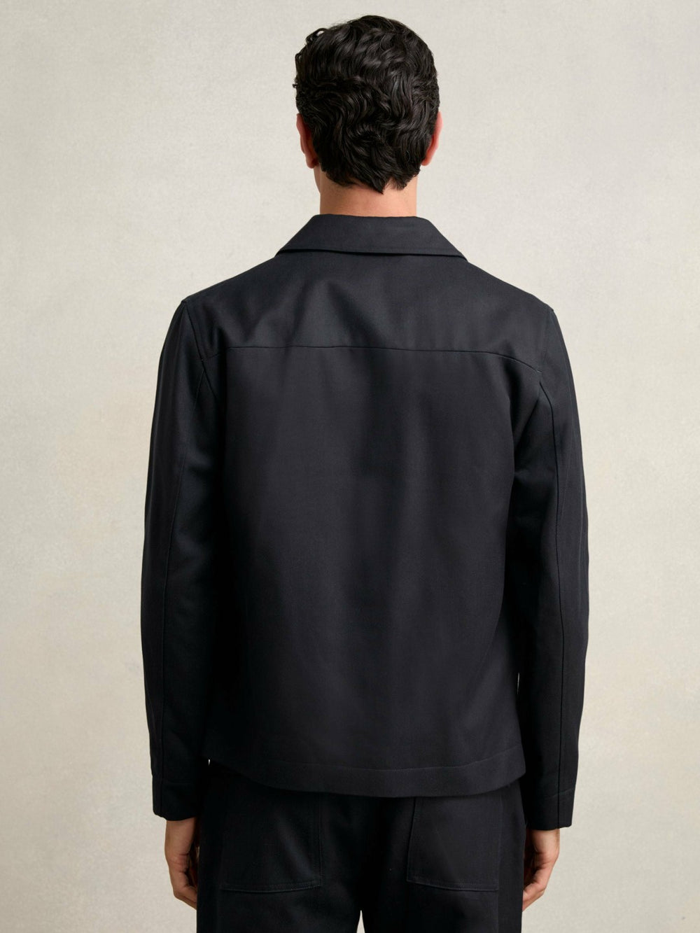 Reiss | Lyocell-Cotton Zip-Through Twill Jacket in Navy