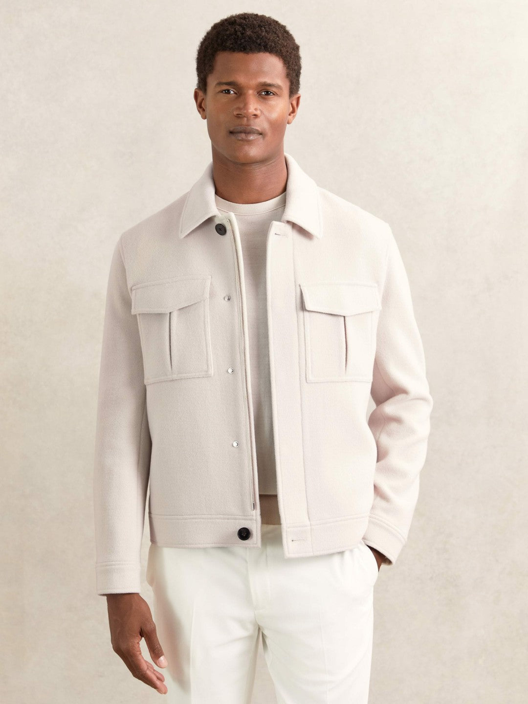 Reiss | Wool Blend Twin Pocket Zipped Jacket in Ivory
