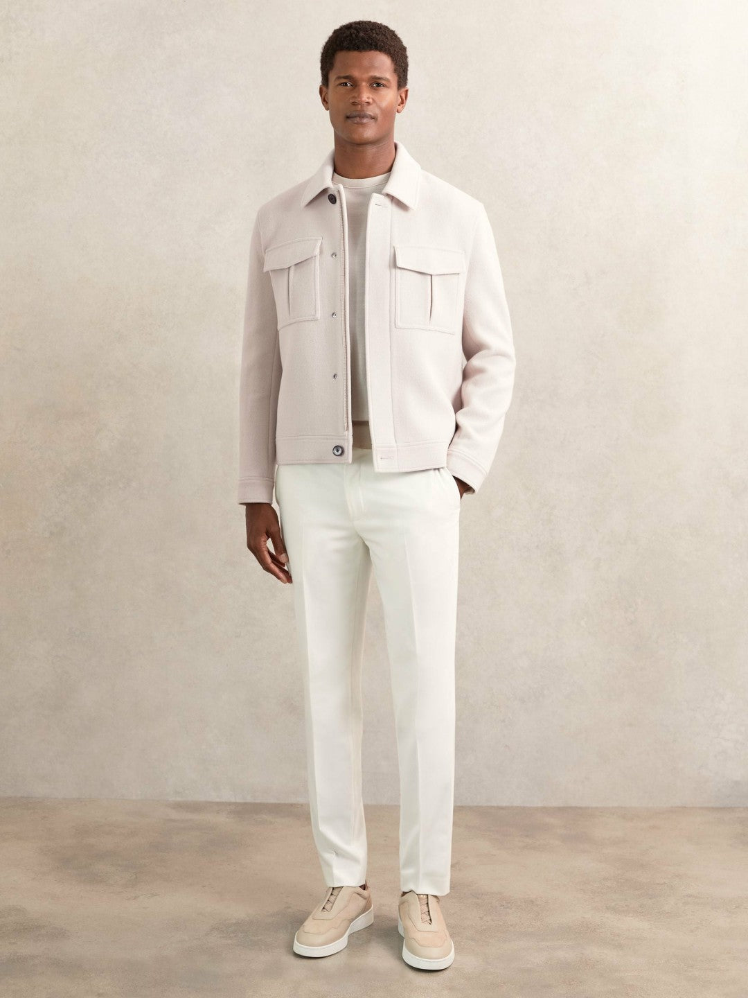 Reiss | Wool Blend Twin Pocket Zipped Jacket in Ivory