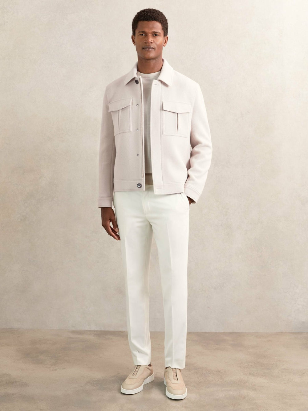 Reiss | Wool Blend Twin Pocket Zipped Jacket in Ivory